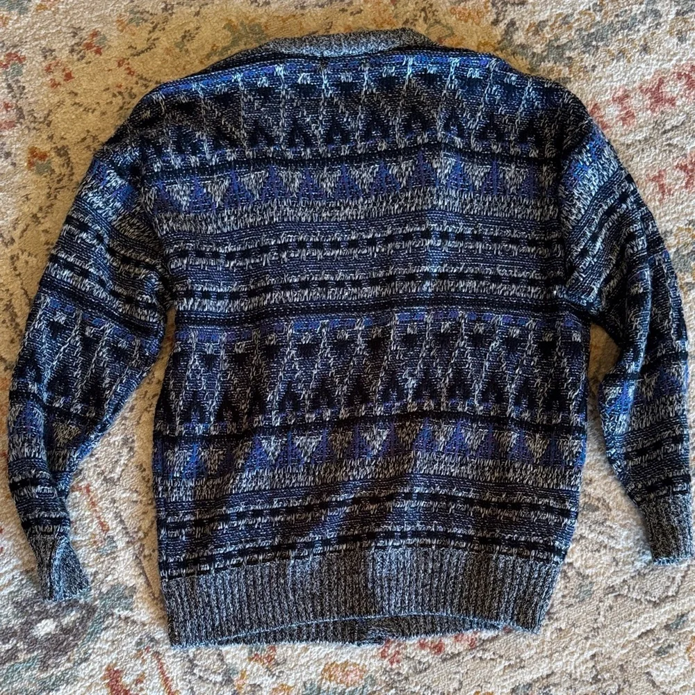 Method Vintage Geometric‎ Knit Cardigan Sweater XL Blue Gray Grandpa Cozy Boho
